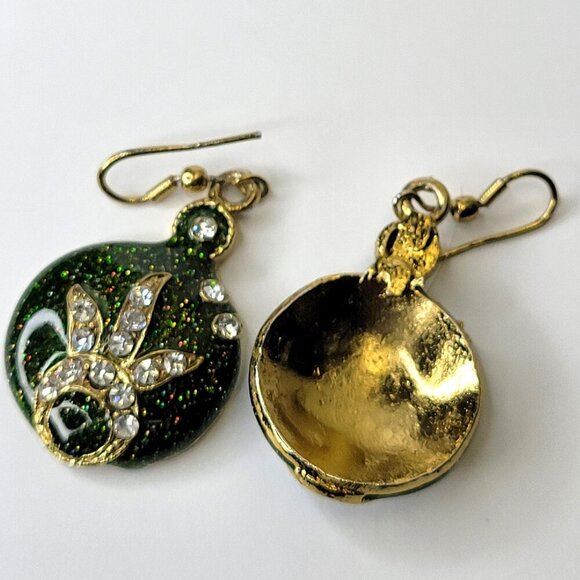 Green and Silver Small Round Earrings - Picture 4 of 7